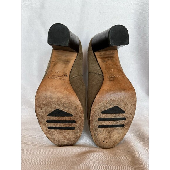 Lemare Italian Tan Beige Suede Leather High Heel Block Booties SZ EU 38 US 7.5 - Picture 8 of 11